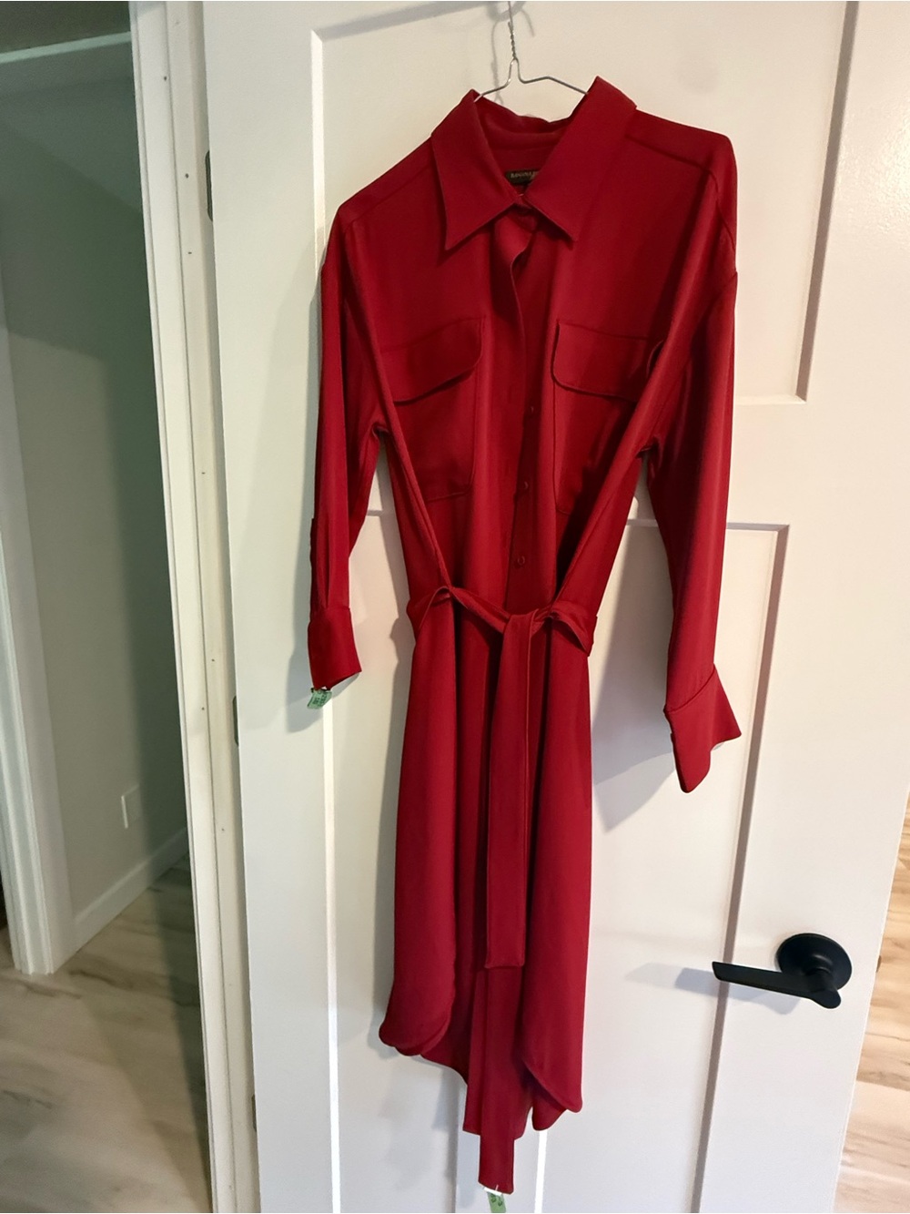 Banana Republic Red Long-Sleeve Shirt Dress with Tie Belt